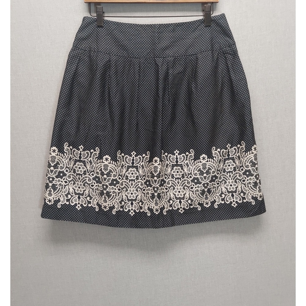 Polka Dot A Line Women Skirt 8p Ornate Border Print Preppy Work Classic Feminine